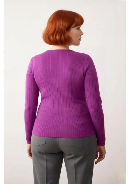 Kadın Düz Desen Fitilli Ince Triko Bluz Şık Bisiklet Yaka Standart Kol Casual Kombinler Için Seçim fiyatları