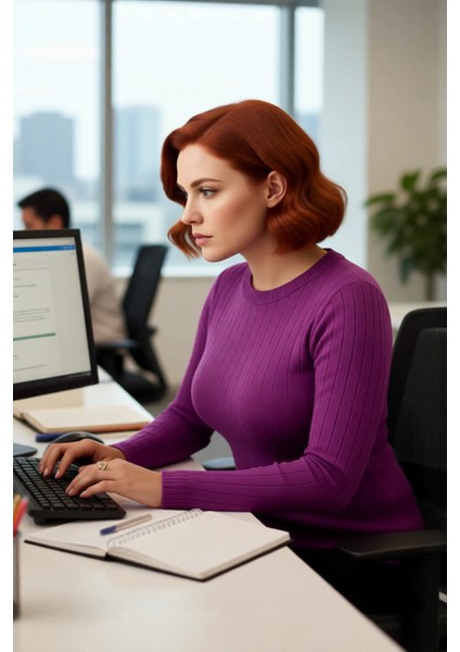 Kadın Düz Desen Fitilli Ince Triko Bluz Şık Bisiklet Yaka Standart Kol Casual Kombinler Için Seçim fırsatları