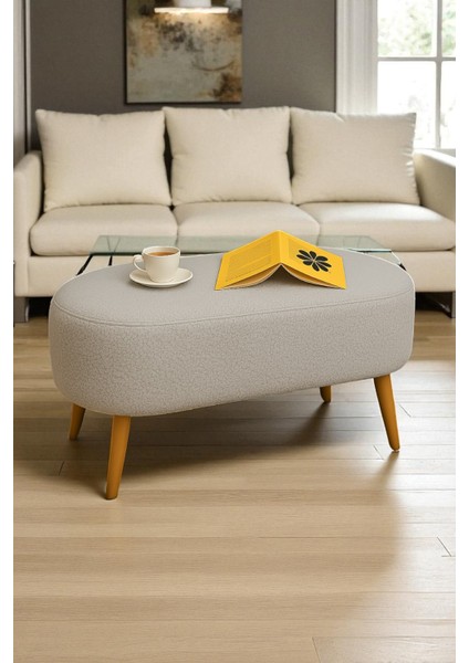 Pufora Büyük Oval Peluş Bench – Ahşap Retro Ayaklı, Dekoratif ve Konforlu Tabure