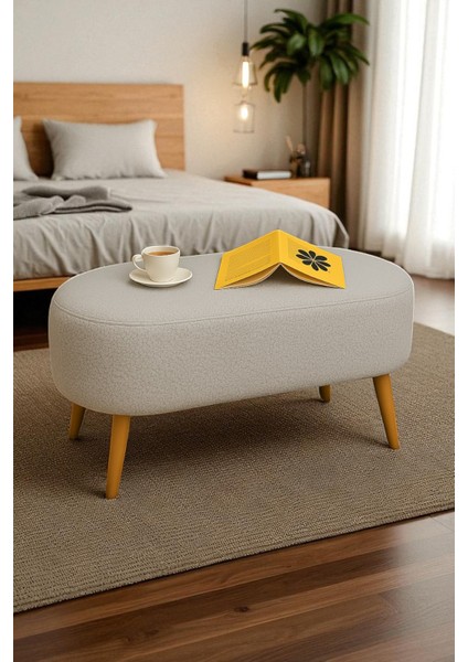 Pufora Büyük Oval Peluş Bench – Ahşap Retro Ayaklı, Dekoratif ve Konforlu Tabure modelleri
