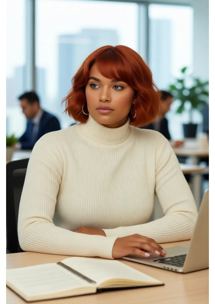 Kadın Fitted Dik Yaka Uzun Kollu Fitilli Ince Akrilik Triko Kazak Günlük Şıklık Sunar Modern Basic modelleri