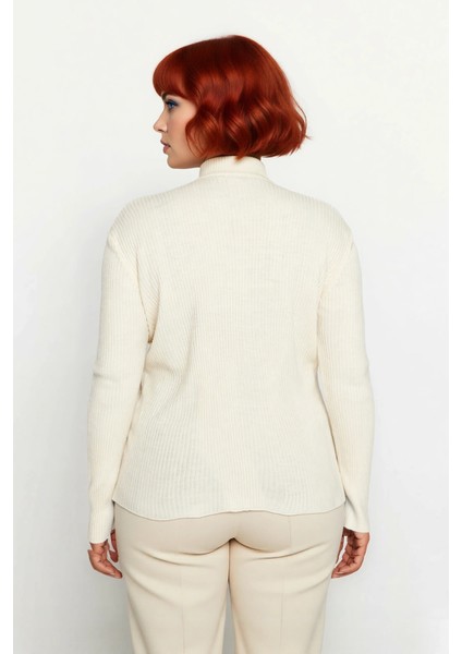 Kadın Fitted Dik Yaka Uzun Kollu Fitilli Ince Akrilik Triko Kazak Günlük Şıklık Sunar Modern Basic fırsatları