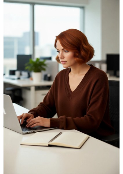 Kadın V Yaka Büzgülü Kol Detaylı Triko Kazak Regular Kalıp Orta Kalınlık Basic Siluet Günlük Şıklık modelleri