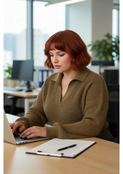 Kadın Relaxed Kalıp Selanik Örgü Polo Yaka Kalın Akrilik Triko Kazak Günlük Şıklık Sunar Kaliteli modelleri