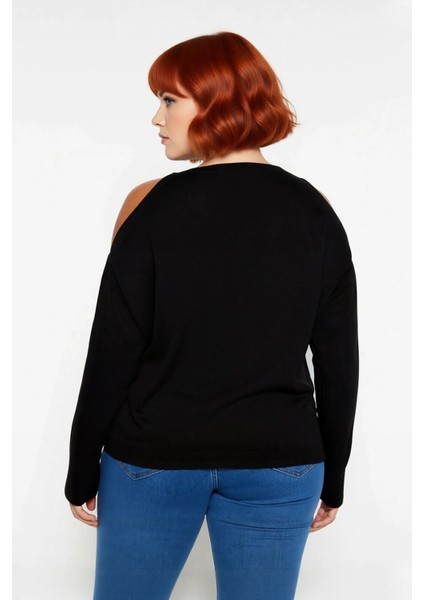 Kadın Relaxed Kalıp Dik Yaka Düşük Uzun Kollu Omzu Açık Detaylı Modern Konforlu Triko Kazak fırsatları