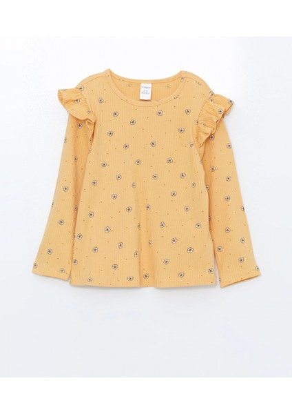 Lcw Kids Sarı Bisiklet Yaka Baskılı Kız Çocuk Tişört