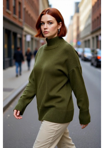 Kadınlar Için Rahat Relaxed Kalıp Düşük Kol Dik Yaka Triko Kazak Kış Günleri Ideal Seçim