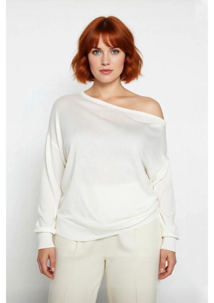 Kadın Carmen Yaka Düz Triko Kazak Ince Yapısı ile Ilkbahar Sonbahar Günlük Şıklığı Sunar Kaliteli fiyatları