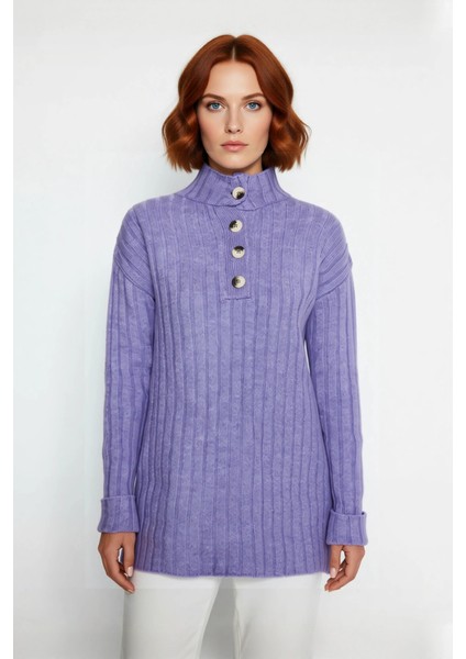 Kadın Ekru Relaxed Fit Düğmeli Yaka Düşük Kol Triko Kazak Kış Günleri Için Ideal Şıklık Kaliteli fiyatları