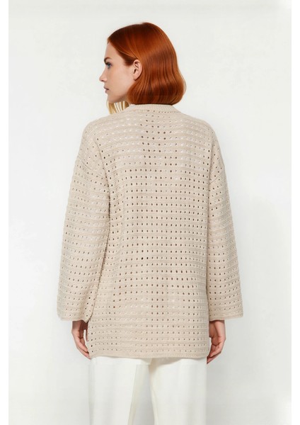 Kadınlara Özel Regular Kalıp Bisiklet Yaka Ajurlu Uzun Kollu Orta Kalın Triko Kazak Kaliteli fırsatları