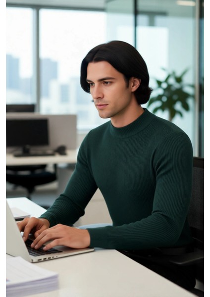 Erkek Fitted Dar Kalıp Dik Yaka Uzun Kol Fitilli Triko Kazak Kış Günleri Için Şık ve Rahat Seçim modelleri