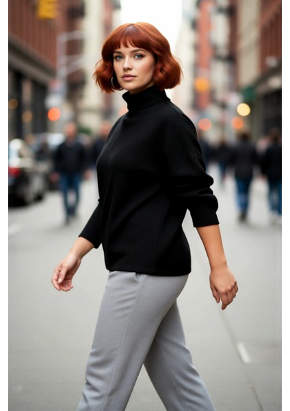 Kadın Triko Dik Yaka Düşük Kol Rahat Kalıp Büyük Beden Kışlık Kazak Günlük Şıklık Için Idealdir modelleri