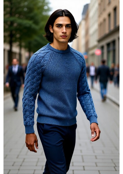 Unisex Casual Regular Fit Bisiklet Yaka Saç Örgü Desenli Kalın Triko Kazak Kış Kombinleri Için Ideal