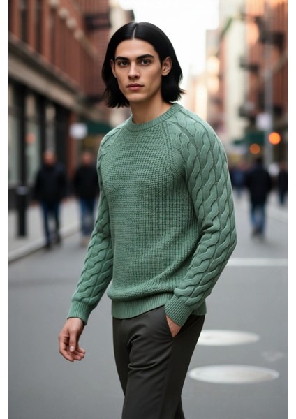 Unisex Casual Regular Fit Bisiklet Yaka Saç Örgü Desenli Kalın Triko Kazak Kış Kombinleri Için Ideal