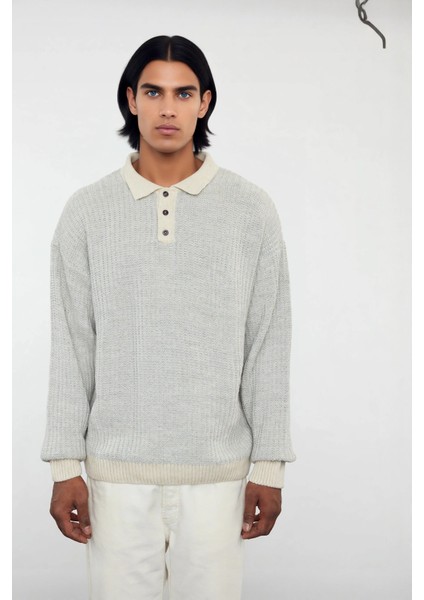 Erkek Regular Kalıp Polo Yaka Dokulu Desenli Uzun Kollu Akrilik Triko Kazak Kış Günleri Için Ideal fiyatları