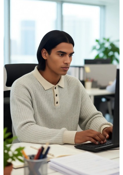 Erkek Regular Kalıp Polo Yaka Dokulu Desenli Uzun Kollu Akrilik Triko Kazak Kış Günleri Için Ideal modelleri