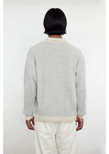 Erkek Regular Kalıp Polo Yaka Dokulu Desenli Uzun Kollu Akrilik Triko Kazak Kış Günleri Için Ideal fırsatları