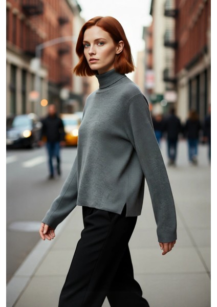 Kadın Oversize Balıkçı Yaka Basic Triko Kazak Kışlık Soğuk Havalar Için Ideal Şıklık ve Rahatlık