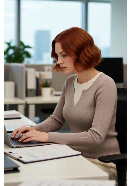 Kadın Bej Fitted Fitilli Triko Kazak Ince Yapılı Çift Katman Görünümlü Ilkbahar Sonbahar Için Ideal modelleri