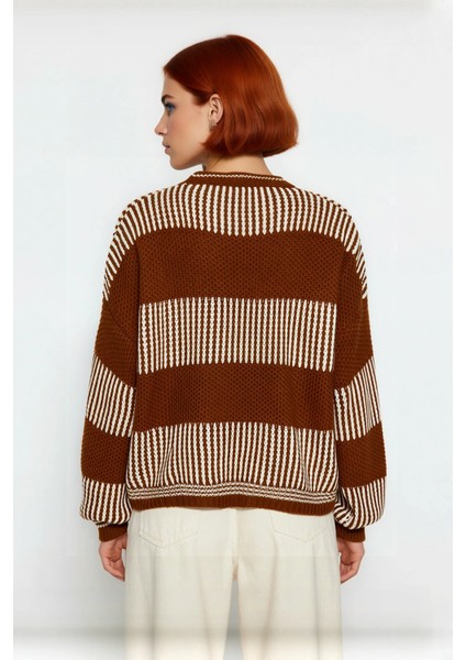 Kadın Oversize Bisiklet Yaka Renk Bloklu Uzun Kollu Pike Triko Kazak Kış Günleri Için Ideal Bir fırsatları