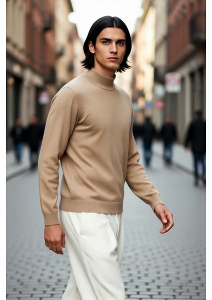 Erkek Regular Fit Dik Yaka Düz Triko Kazak Kışlık Basic Yumuşak Yapısıyla Günlük Kombinler Için