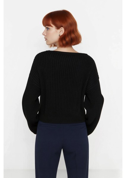 Kadın Oversize Gri Akrilik Selanik Dokuma Super Crop Ispanyol Kol Triko Kazak Günlük Stilinize fırsatları