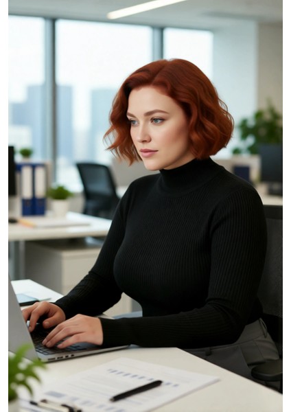 Kadın Fitted Dik Yaka Uzun Kollu Fitilli Ince Akrilik Triko Kazak Günlük Şıklık Sunar Modern Basic modelleri