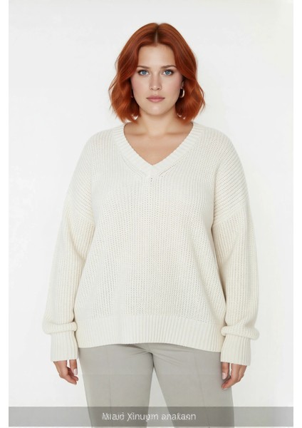 Kadın Relaxed Kalıp Renk Bloklu V Yaka Akrilik Triko Kazak Uzun Kollu Selanik Örgü Kışlık Şıklık fiyatları