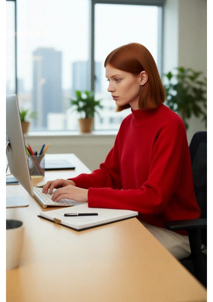 Kadın Oversize Dik Yaka Ispanyol Kol Akrilik Triko Kazak Soğuk Havalarda Rahat ve Şık Kaliteli modelleri