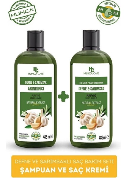 Defne ve Sarımsaklı Arındıcı Saç Bakım Seti ( Şampuan 485 ml + Saç Kremi 485 Ml)