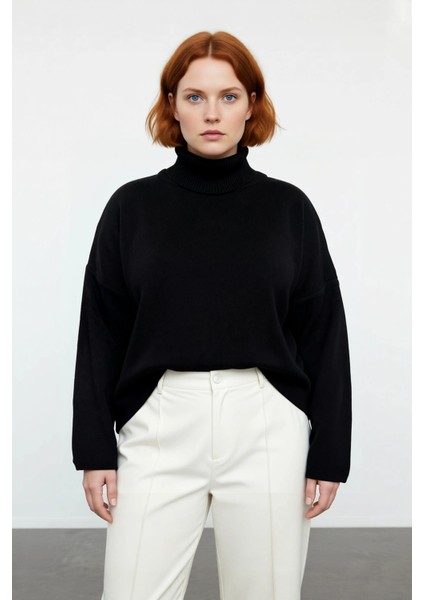 Kadın Balıkçı Yaka Düşük Kollu Akrilik Triko Kazak Kış Günleri Için Rahat Geniş Kalıp Kaliteli fiyatları