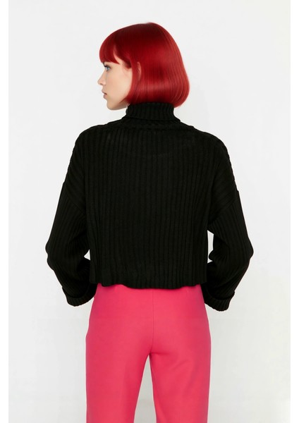 Kadın Oversize Super Crop Balıkçı Yaka Uzun Kollu Akrilik Triko Kazak Kışlık Günlük Şıklık fırsatları