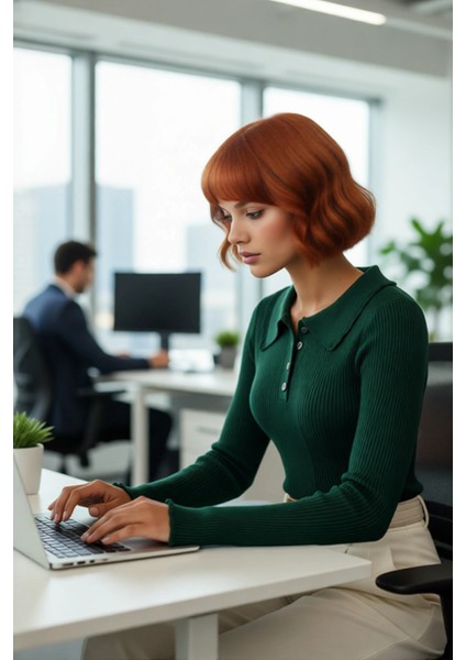 Kadın Fitted Polo Yaka Triko Kazak Akrilik Materyal Uzun Kollu Basic Şık Günlük Kombinler Için modelleri