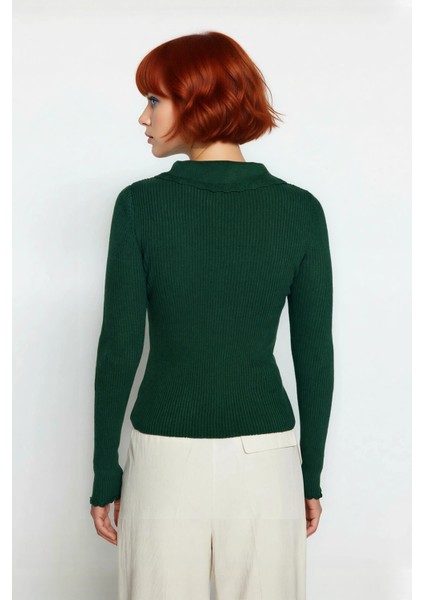 Kadın Fitted Polo Yaka Triko Kazak Akrilik Materyal Uzun Kollu Basic Şık Günlük Kombinler Için fırsatları