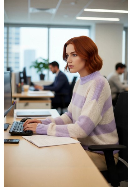 Kadın Oversize Geniş Kalıp Ince Çizgili Triko Bisiklet Yaka Düşük Kol Kazak Kış Sezonu Casual Giyim modelleri