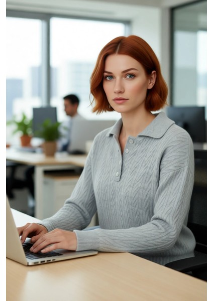 Kadın Oversize Saç Örgü Polo Yaka Triko Kazak Düşük Uzun Kollu Kışlık Rahat Basic Şıklık Kaliteli modelleri