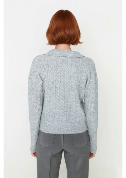 Kadın Oversize Saç Örgü Polo Yaka Triko Kazak Düşük Uzun Kollu Kışlık Rahat Basic Şıklık Kaliteli fırsatları