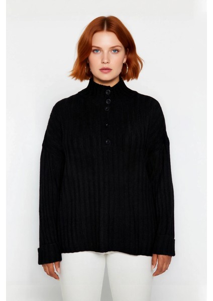 Kadın Relaxed Kalıp Dik Yaka Fitilli Dokuma Düğmeli Triko Kazak Kış Günleri Için Konfor ve Şıklık fiyatları