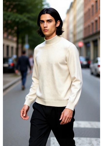 Erkek Regular Fit Dik Yaka Düz Triko Kazak Kışlık Basic Yumuşak Yapısıyla Günlük Kombinler Için