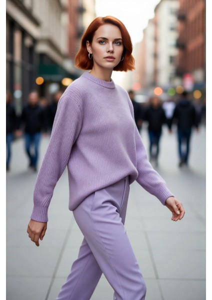 Kadın Oversize Kalıp Düşük Kol Bisiklet Yaka Triko Kazak Basic Rahat Kışlık Stil Seçimi Kaliteli