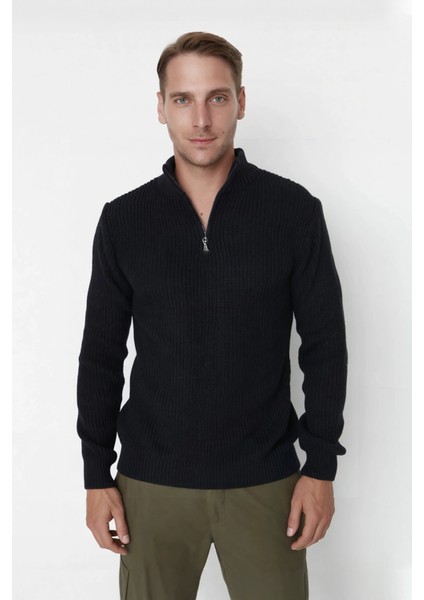 Erkek Regular Fit Düz Fermuarlı Dik Yaka Triko Kazak Kışlık Soğuk Hava Şıklığı Için Mükemmel Seçim. fiyatları