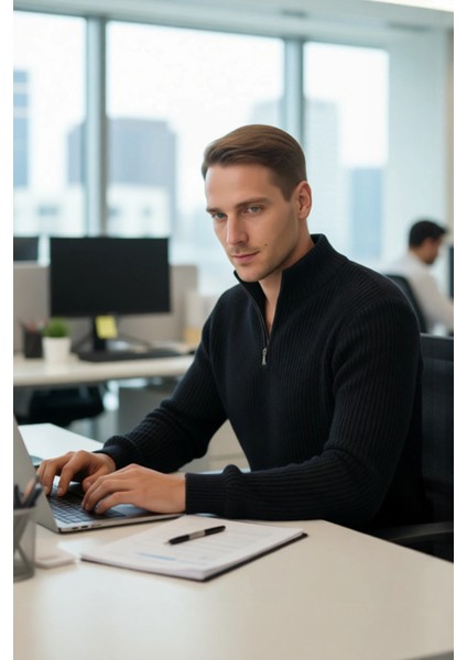 Erkek Regular Fit Düz Fermuarlı Dik Yaka Triko Kazak Kışlık Soğuk Hava Şıklığı Için Mükemmel Seçim. modelleri