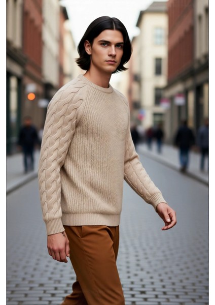 Unisex Casual Regular Fit Bisiklet Yaka Saç Örgü Desenli Kalın Triko Kazak Kış Kombinleri Için Ideal