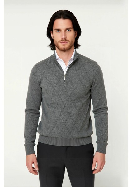 Erkek Regular Fit Pamuklu Akrilik Karışımlı Yarım Balıkçı Fermuarlı Triko Kazak Kışlık Şıklık fiyatları