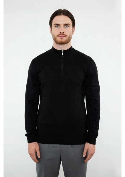 Erkek Regular Fit Pamuklu Akrilik Karışımlı Yarım Balıkçı Fermuarlı Triko Kazak Kışlık Şıklık fiyatları
