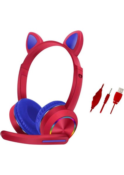 Sepetim Karler Bass AKZ020 Kafa Üstü Işıklı Kedi Kulaklık - Kırmızı