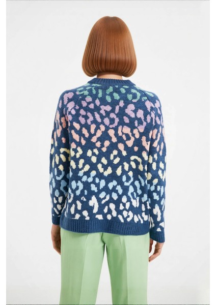 Kadın Oversize Bisiklet Yaka Animal Desenli Triko Kazak Kışlık Kombinlerin Gözdesi Uzun Kollu Rahat fırsatları