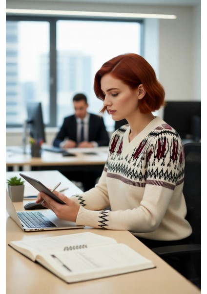 Kadın Geometrik Desenli V Yaka Triko Kazak Kışlık Regular Kalıp Reglan Kol Uzun Boy Rahat Şık modelleri