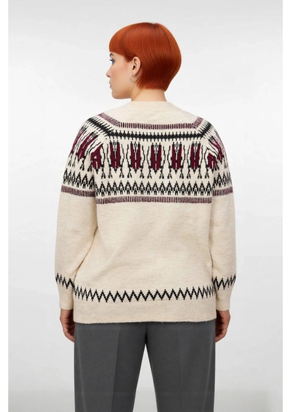 Kadın Geometrik Desenli V Yaka Triko Kazak Kışlık Regular Kalıp Reglan Kol Uzun Boy Rahat Şık fırsatları