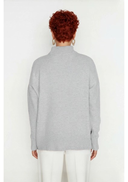 Kadın Basic Oversize Dik Yaka Triko Kazak Düşük Kol Uzun Boy Kışlık Günlük Şıklık Sunar Kaliteli fiyatları